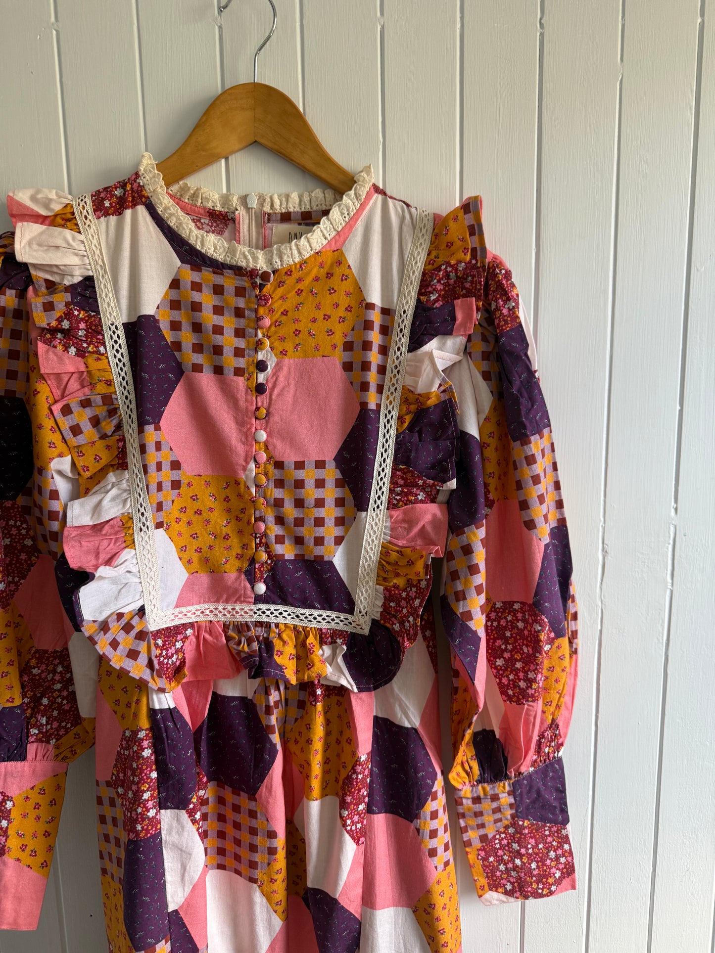 PRELOVED 100% RECYCLED COTTON - CLARA DRESS HEXIE PATCHWORK PRINT - MEDIUM