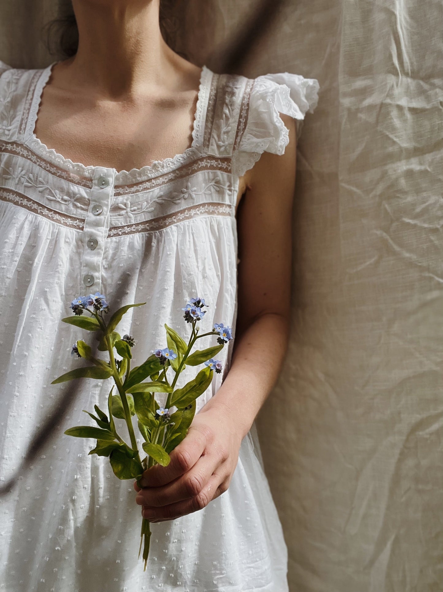 1 LEFT - 100% RECYCLED COTTON - ALICE DRESS - WHITE (SHORTER STYLE)
