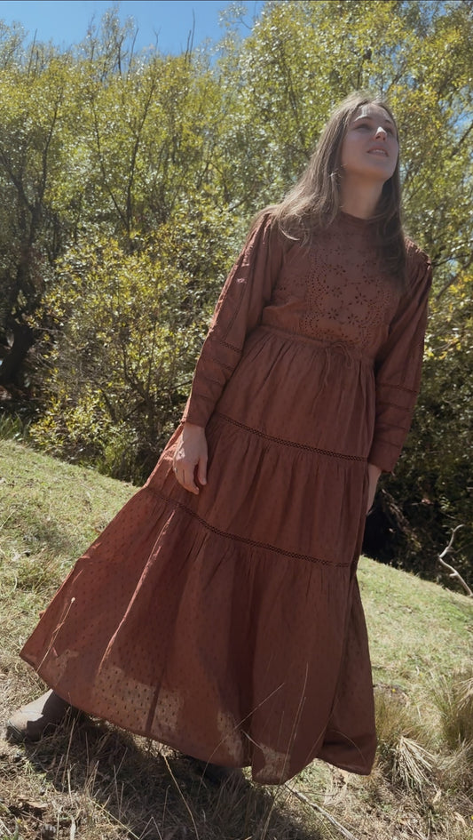 SAINSBURY COTTON LACE DRESS RUST
