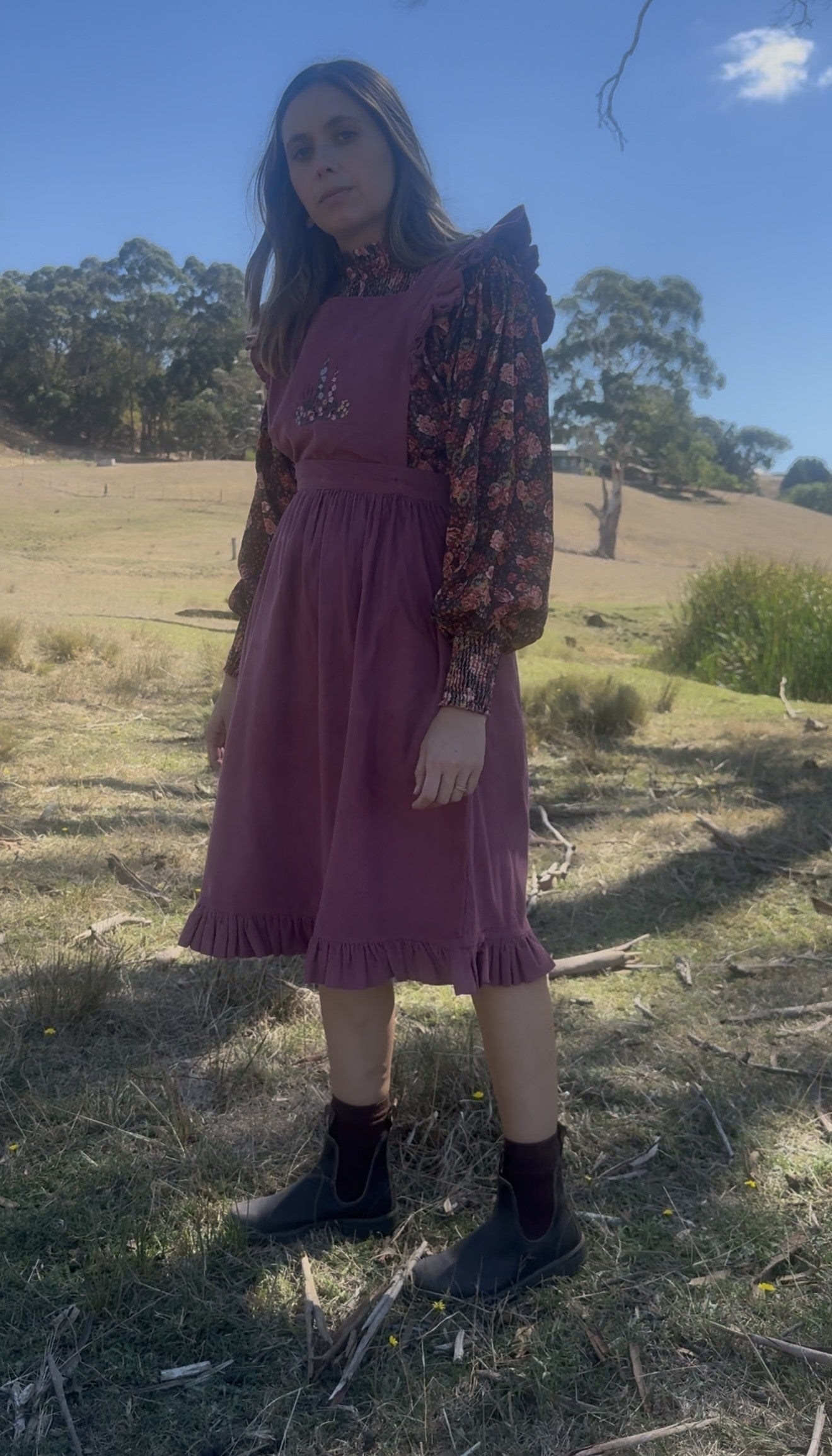100% RECYCLED COTTON - ANOUK RUFFLE PINAFORE/SKIRT CORDUROY