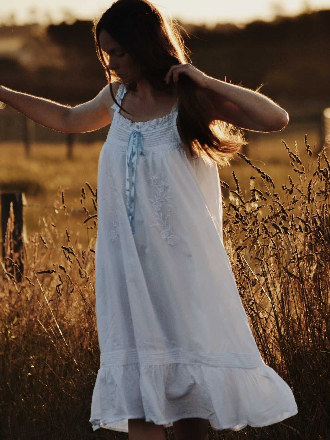 100% RECYCLED COTTON - NIGHTINGALE HAND SMOCKED DRESS WHITE