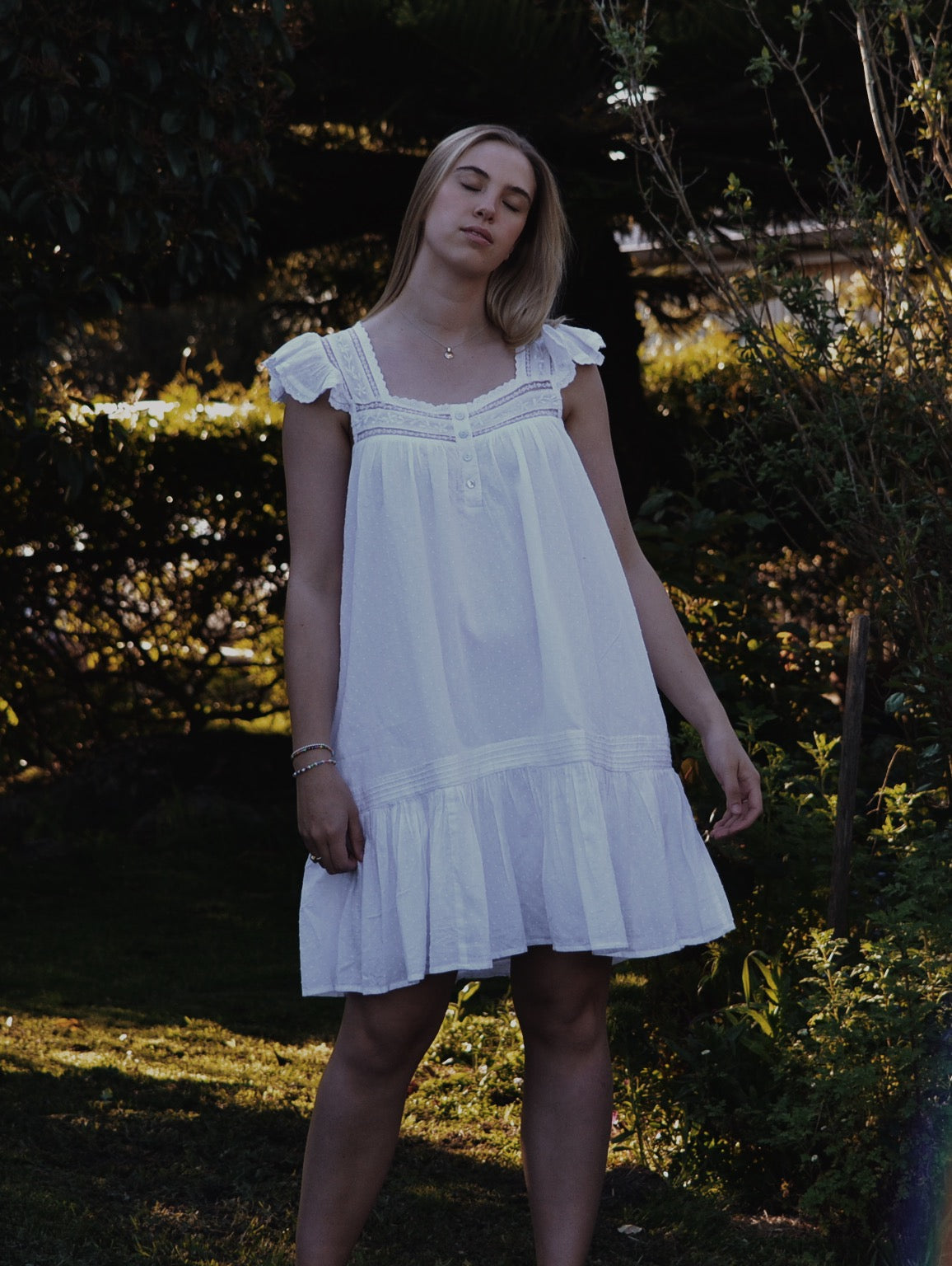 1 LEFT - 100% RECYCLED COTTON - ALICE DRESS - WHITE (SHORTER STYLE)