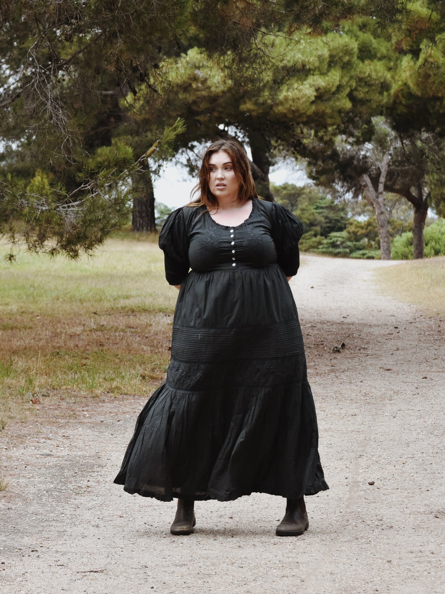 100% RECYCLED COTTON - AUGUSTINE MAXI DRESS WASHED BLACK