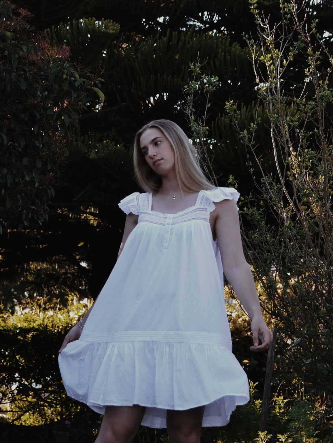 1 LEFT - 100% RECYCLED COTTON - ALICE DRESS - WHITE (SHORTER STYLE)