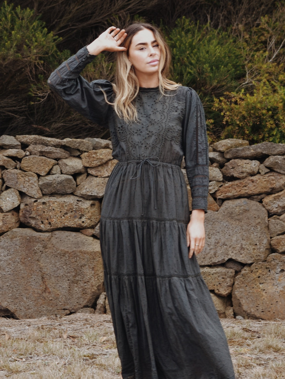 SAINSBURY COTTON LACE DRESS WASHED BLACK