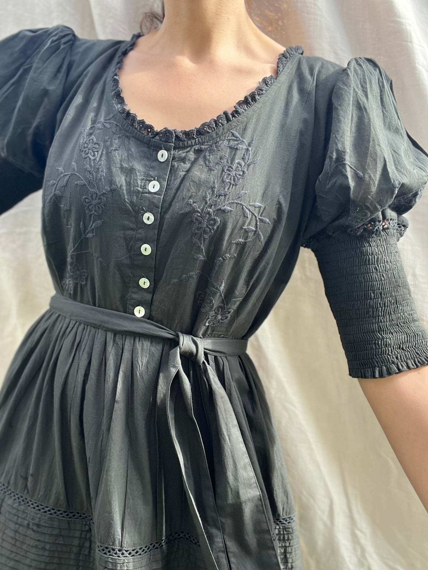 100% RECYCLED COTTON - AUGUSTINE MAXI DRESS WASHED BLACK