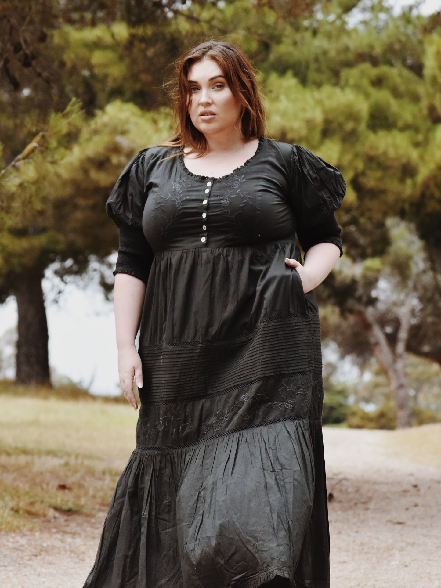 SECONDS - 100% RECYCLED COTTON - AUGUSTINE MAXI DRESS WASHED BLACK