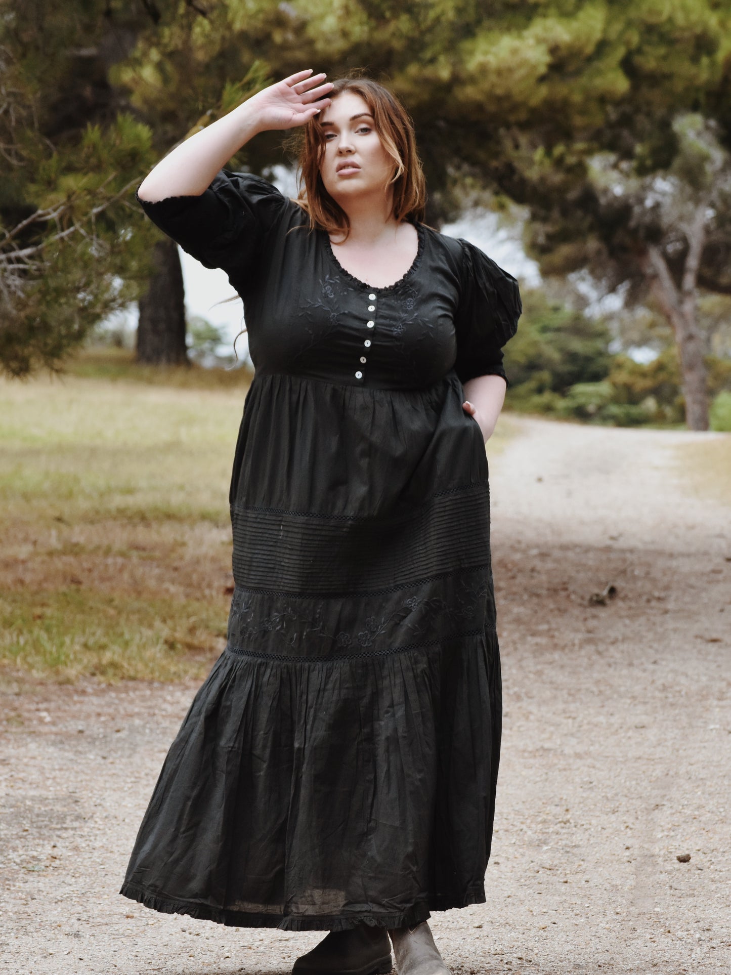 100% RECYCLED COTTON - AUGUSTINE MAXI DRESS WASHED BLACK