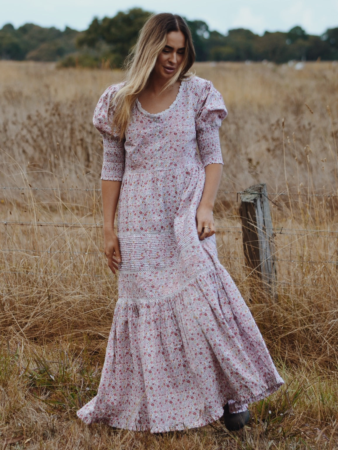 SECOND - AUGUSTINE MAXI DRESS PINK DITSY FLORAL