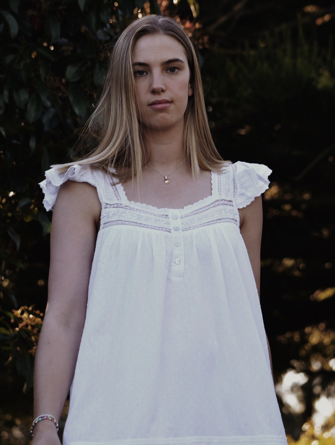1 LEFT - 100% RECYCLED COTTON - ALICE DRESS - WHITE (SHORTER STYLE)