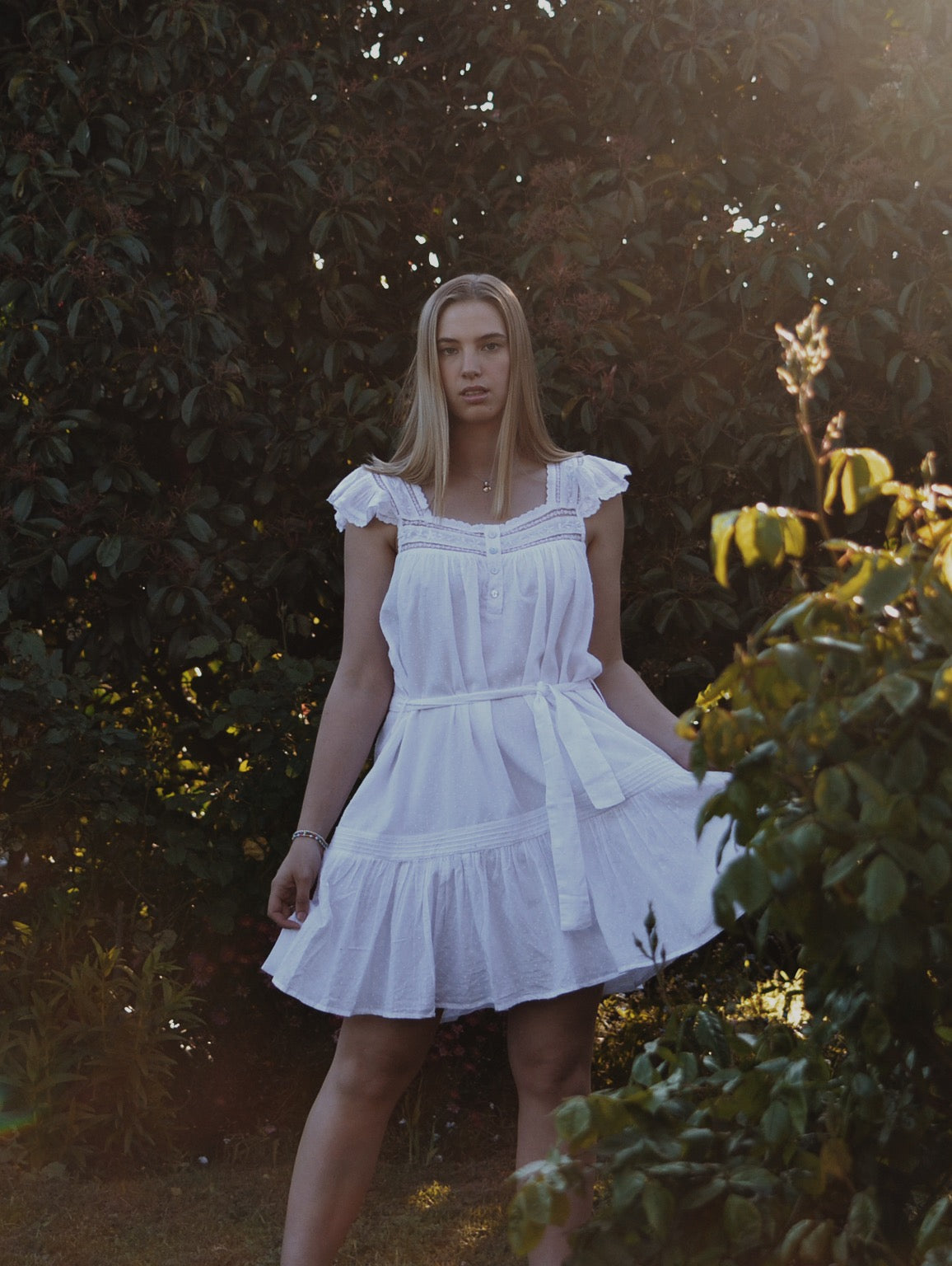 1 LEFT - 100% RECYCLED COTTON - ALICE DRESS - WHITE (SHORTER STYLE)