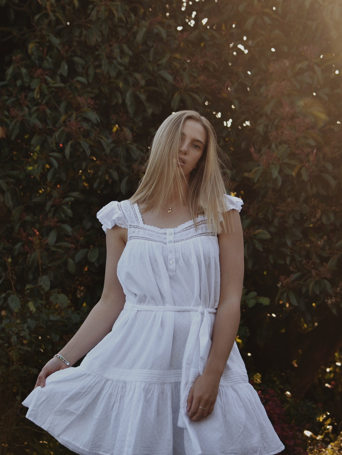 1 LEFT - 100% RECYCLED COTTON - ALICE DRESS - WHITE (SHORTER STYLE)