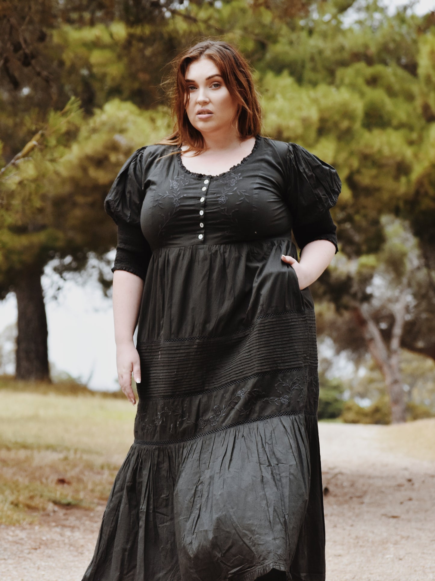 100% RECYCLED COTTON - AUGUSTINE MAXI DRESS WASHED BLACK