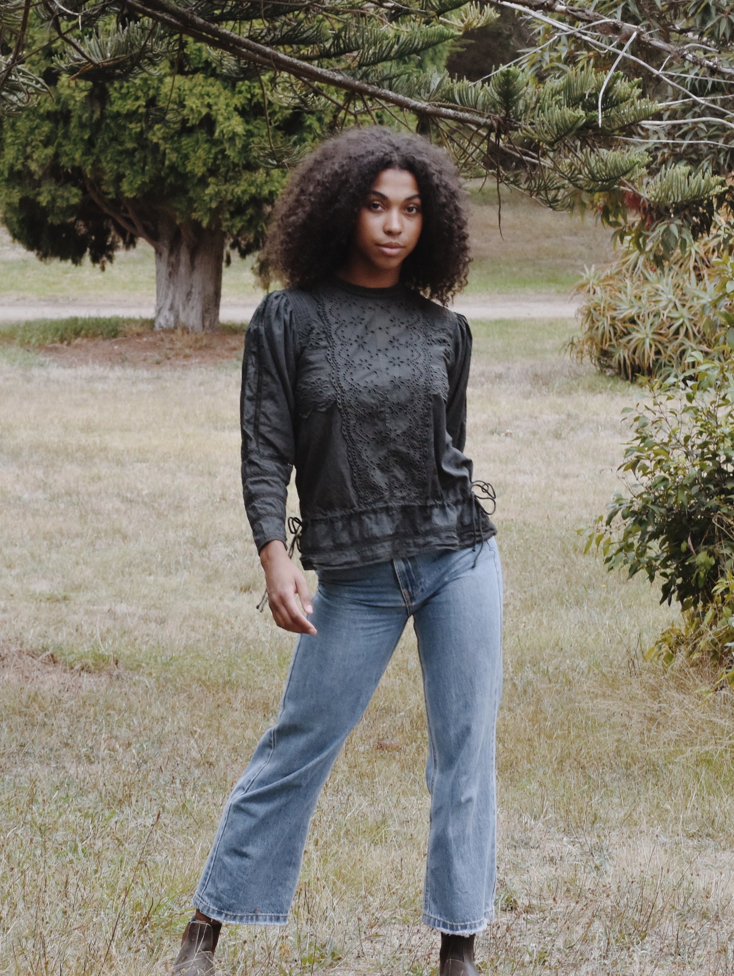 SAINSBURY COTTON LACE BLOUSE WASHED BLACK
