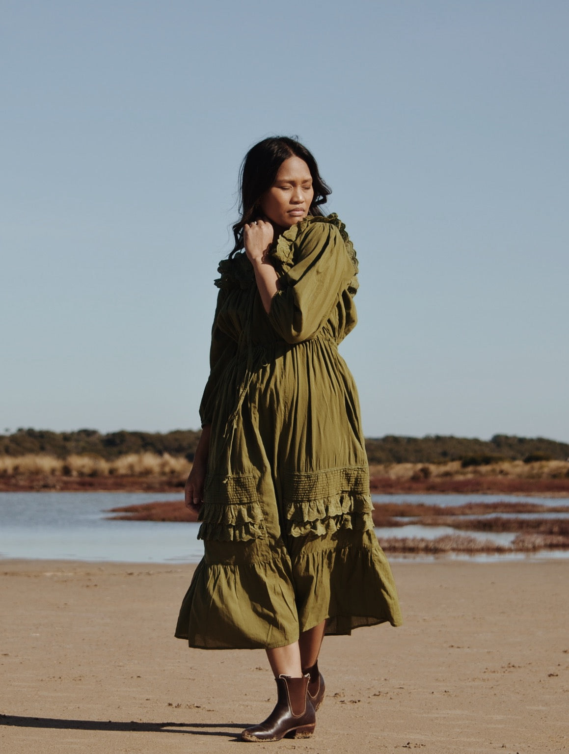 ABERDEEN MOSS GREEN COTTON LACE DRESS
