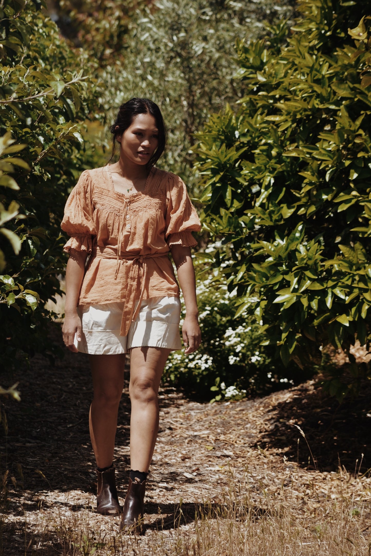 MORNING SONG HAND SMOCKED BLOUSE COPPER