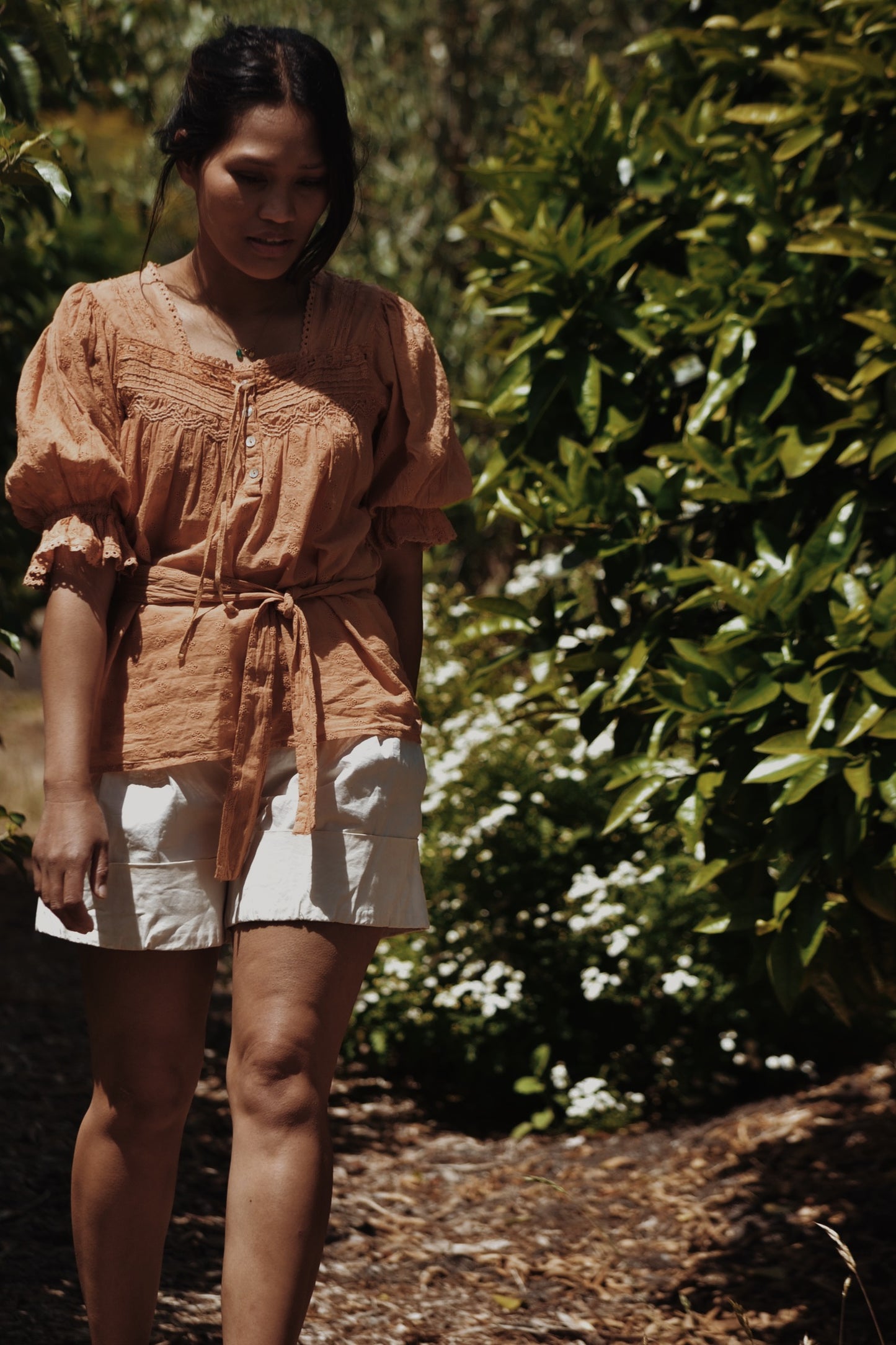 MORNING SONG HAND SMOCKED BLOUSE COPPER