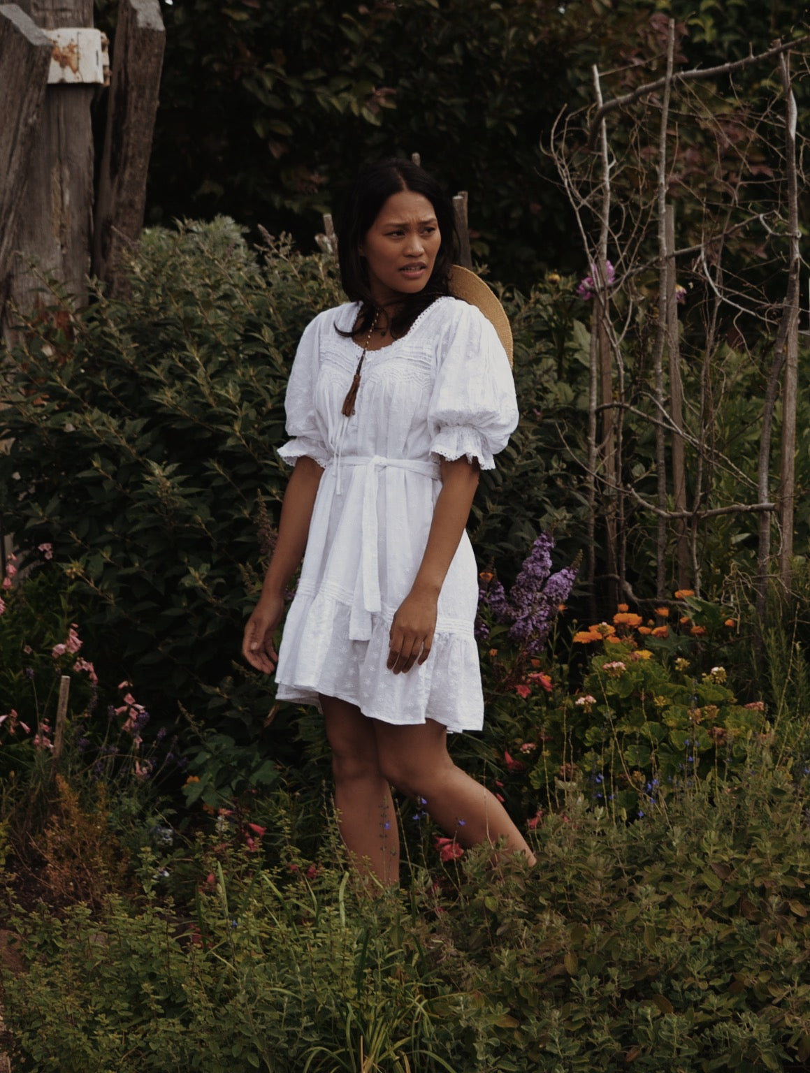 MORNING SONG HAND SMOCKED DRESS WHITE COTTON LACE
