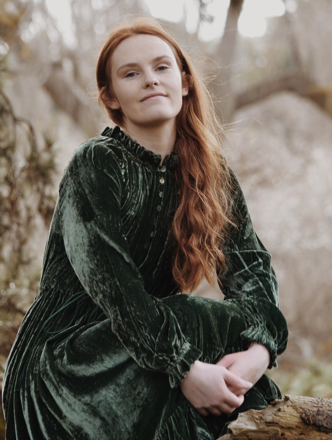 PRAIRIE SILK VELVET DRESS FOREST GREEN
