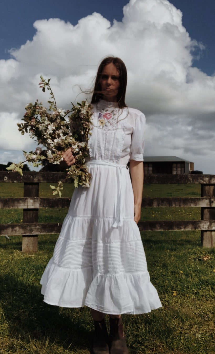 PAULINA WHITE CROSS STITCH COTTON DRESS
