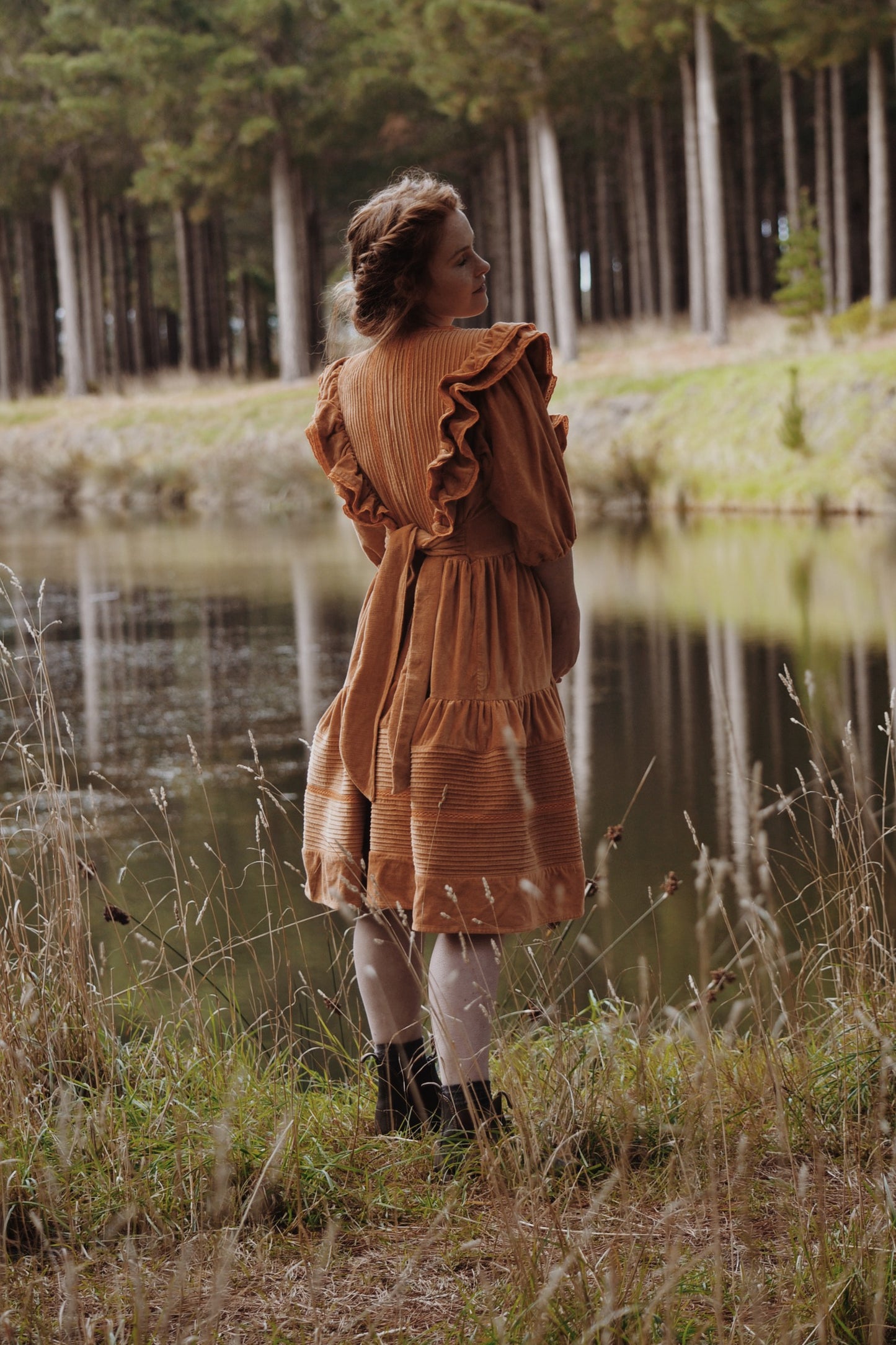 CLEMENTINE DRESS BURNT ORANGE VELVETEEN