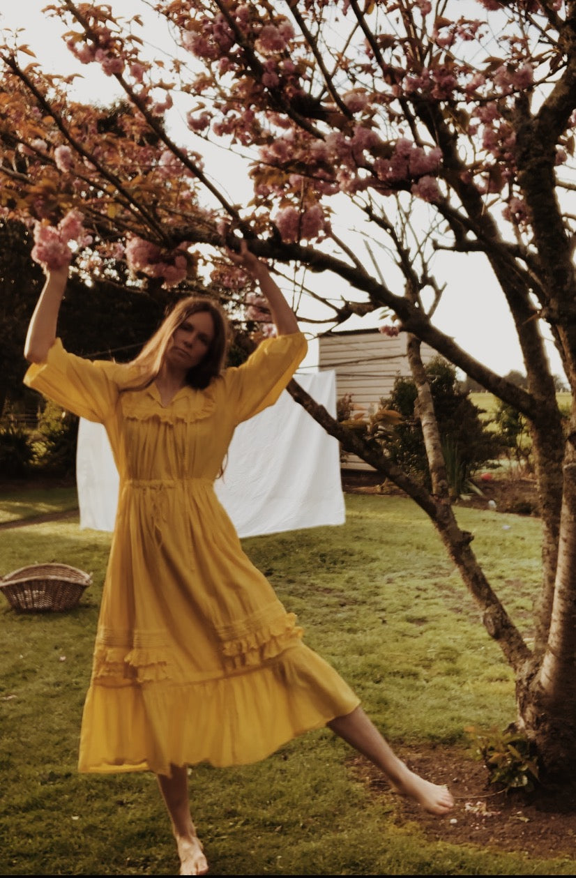 SECOND - 100% RECYCLED COTTON - ABERDEEN BUTTERCUP COTTON LACE DRESS