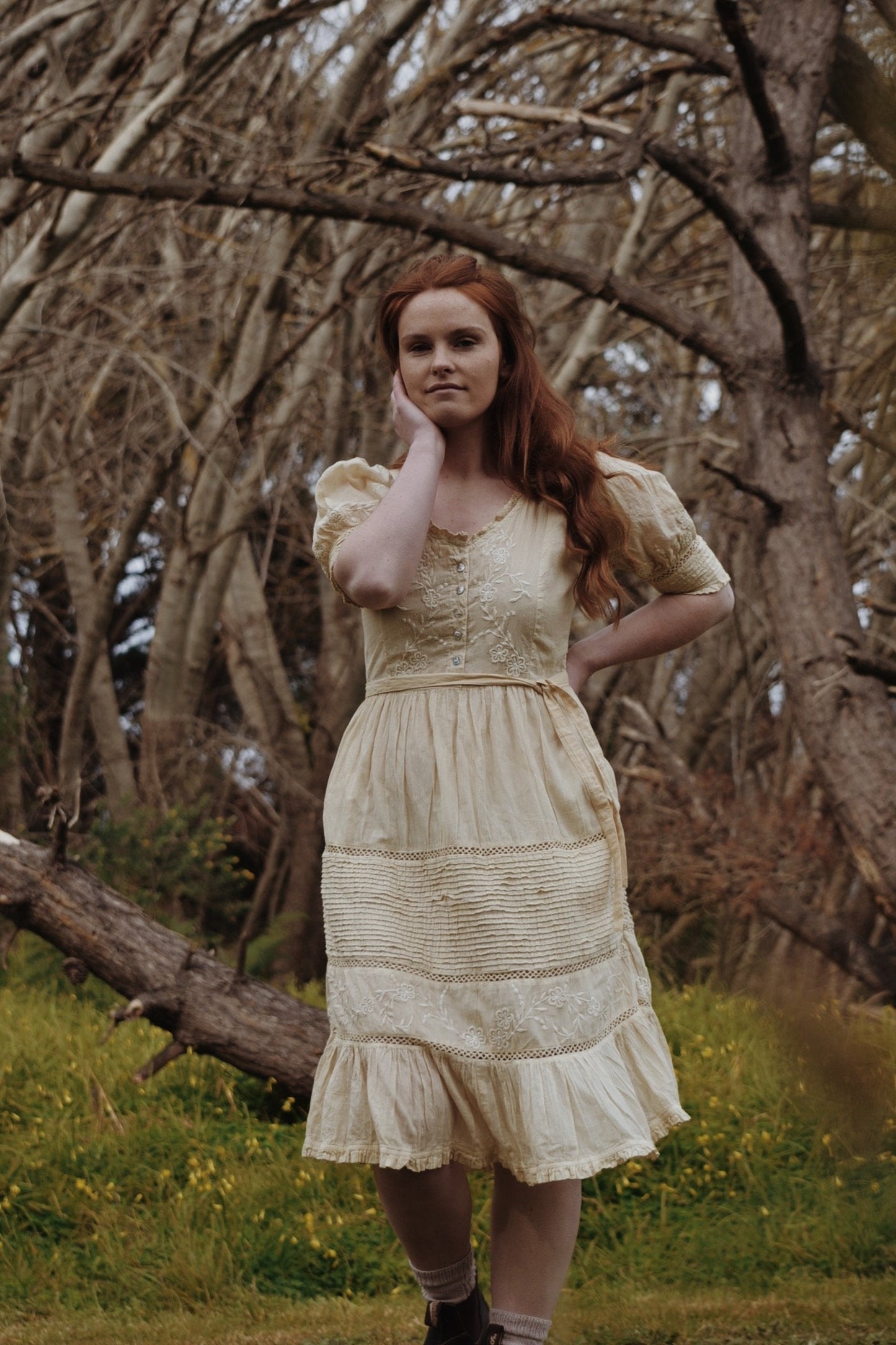 -100% RECYCLED COTTON - FAUSTINE DRESS ANTIQUE WHITE