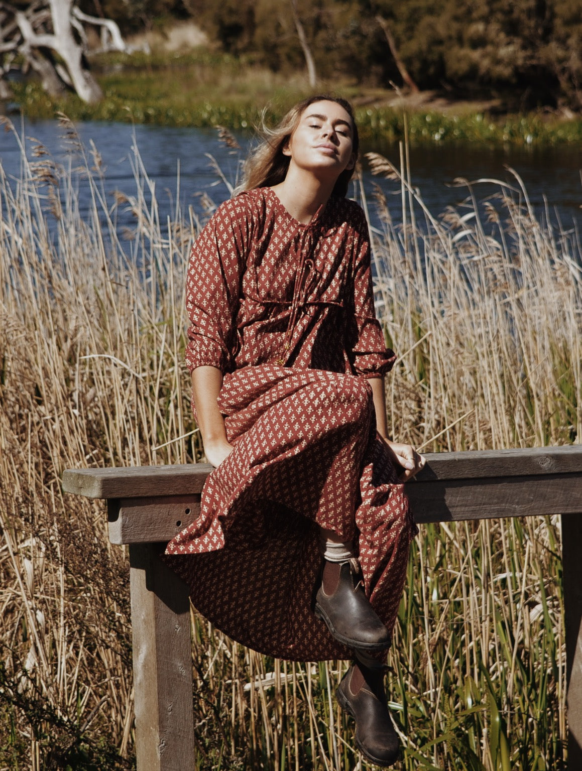 SECOND - HENRI MAXI DRESS CLAY HAND BLOCK PRINT