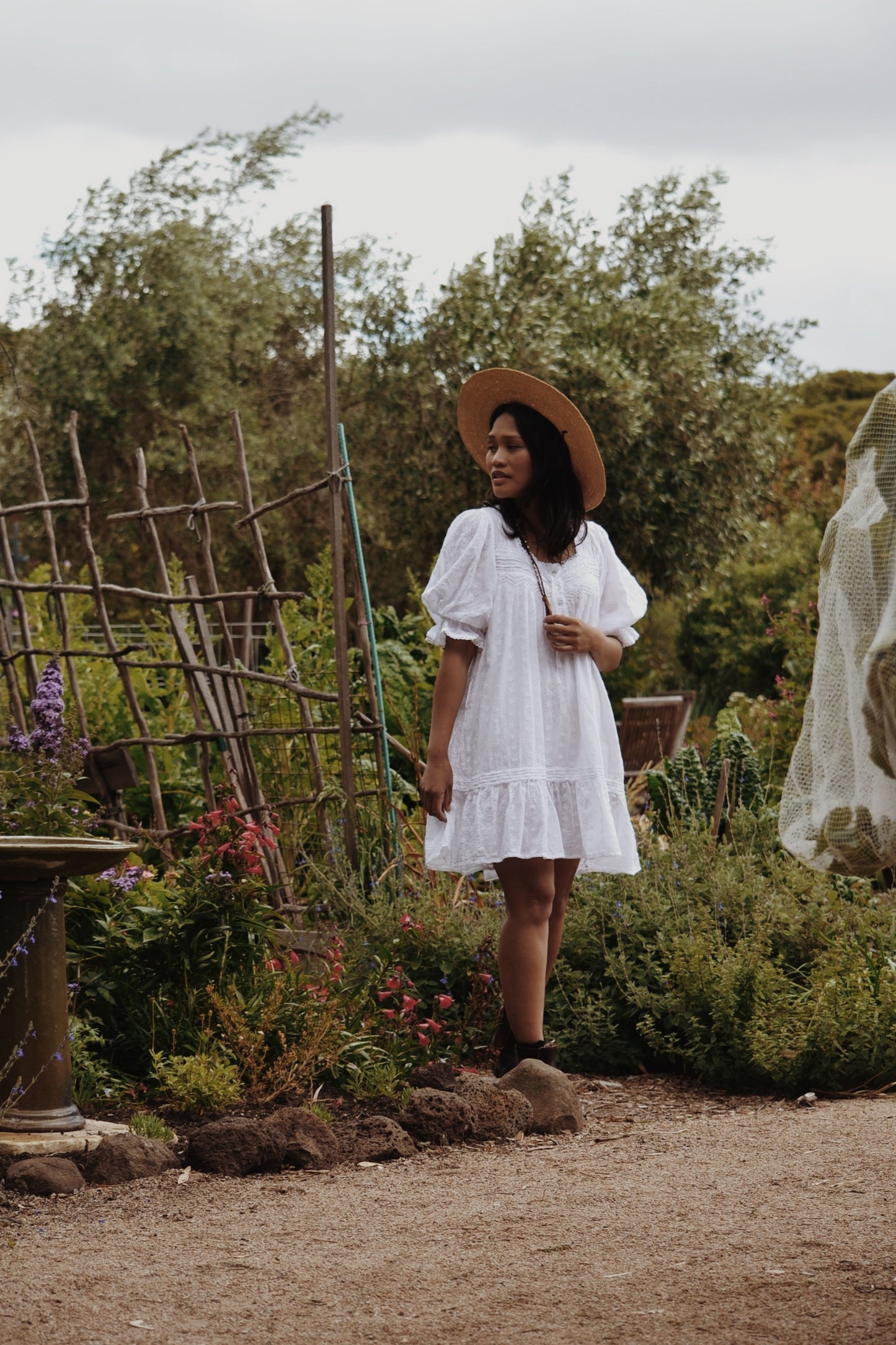 MORNING SONG HAND SMOCKED DRESS WHITE COTTON LACE