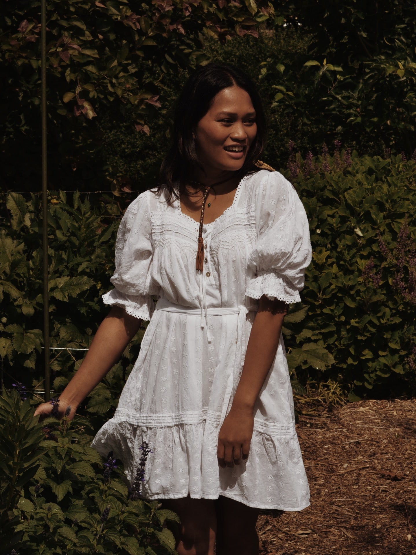MORNING SONG HAND SMOCKED DRESS WHITE COTTON LACE