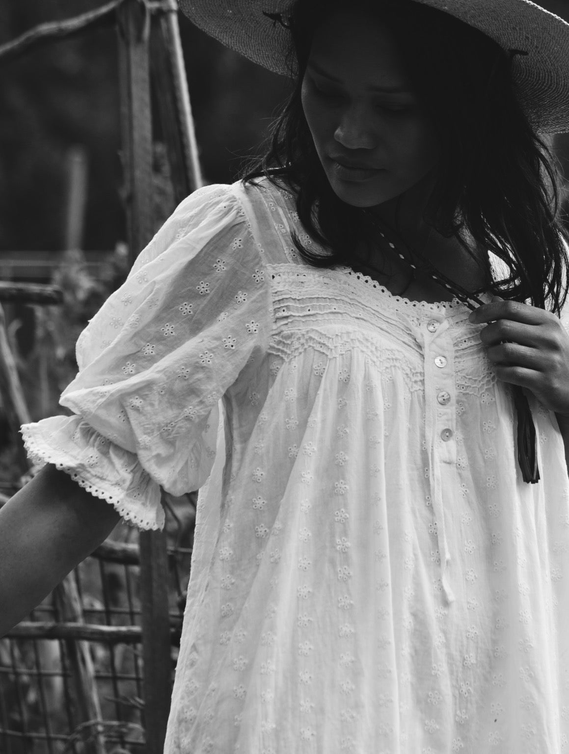 MORNING SONG HAND SMOCKED DRESS WHITE COTTON LACE