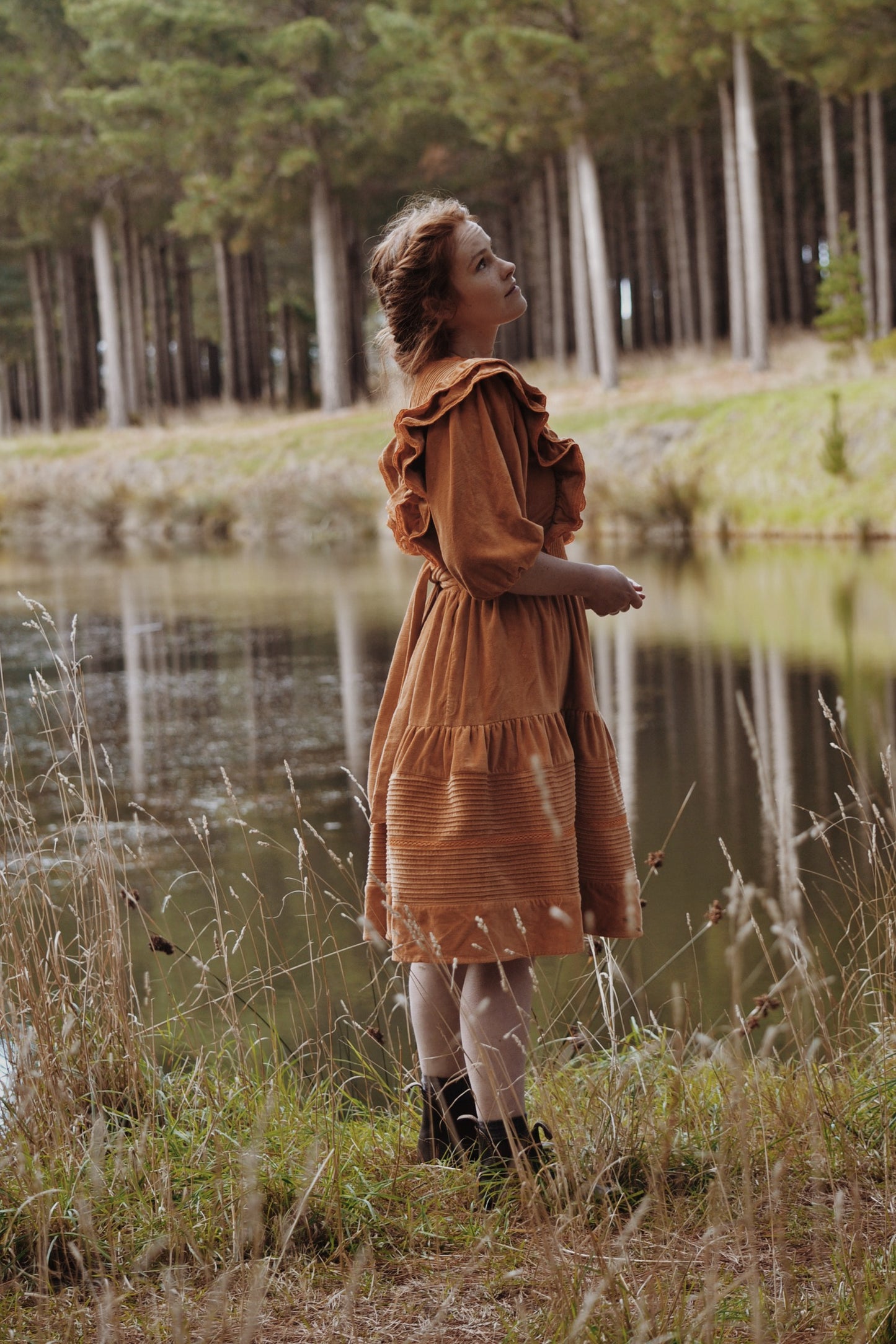 CLEMENTINE DRESS BURNT ORANGE VELVETEEN