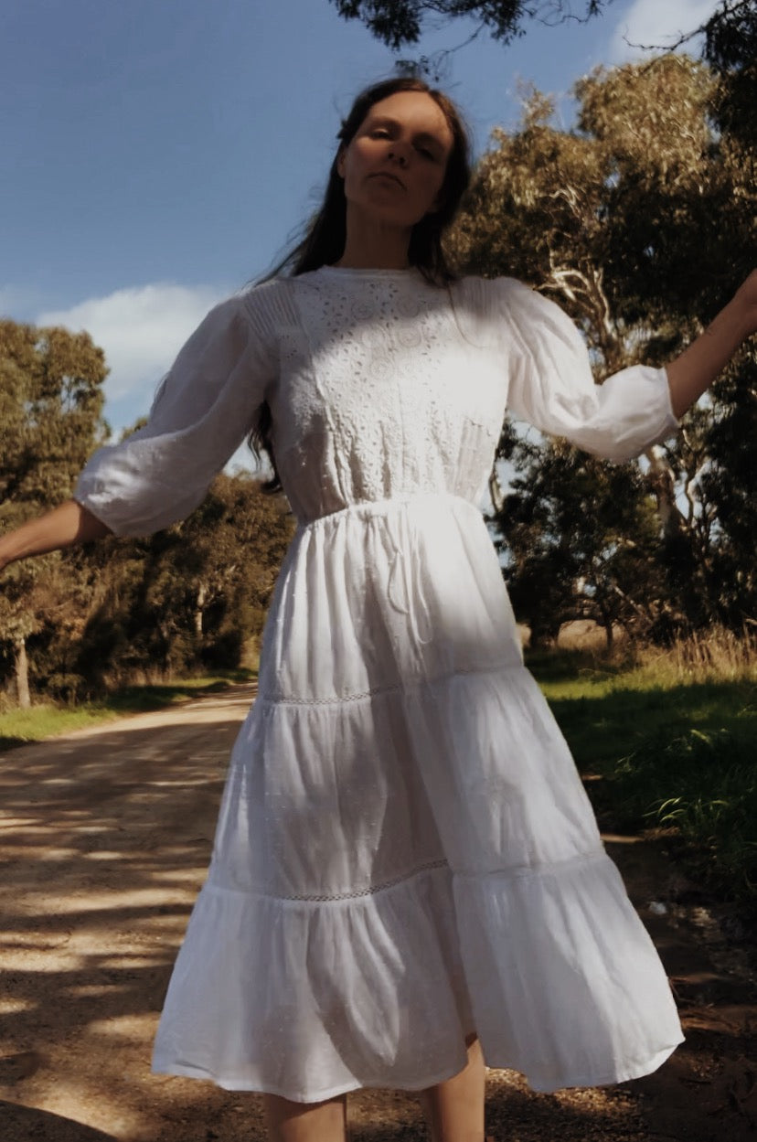 SAINSBURY WHITE COTTON LACE DRESS