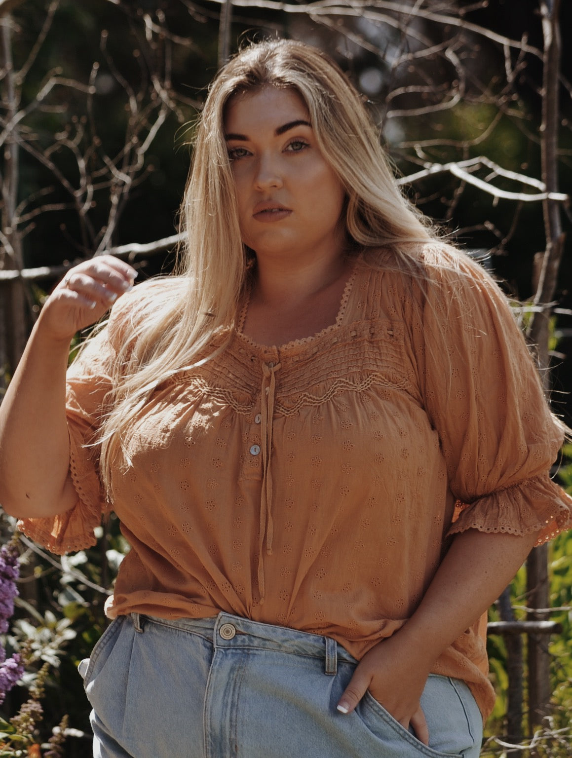 MORNING SONG HAND SMOCKED BLOUSE COPPER