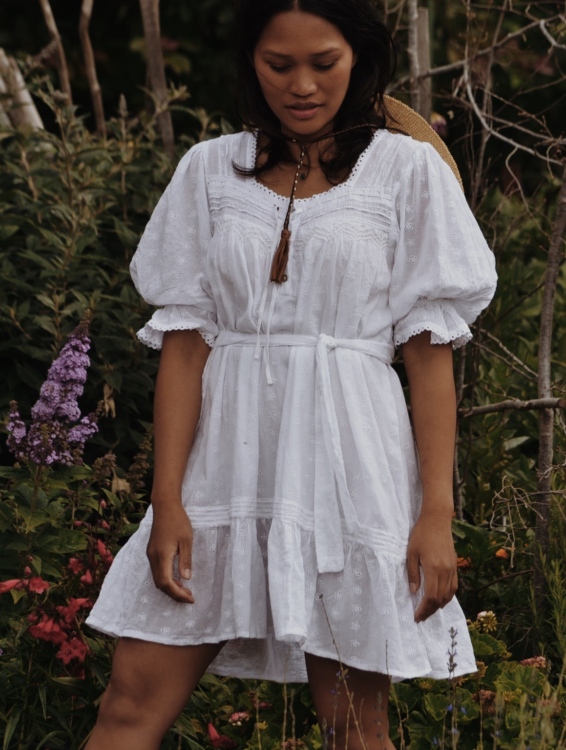 MORNING SONG HAND SMOCKED DRESS WHITE COTTON LACE