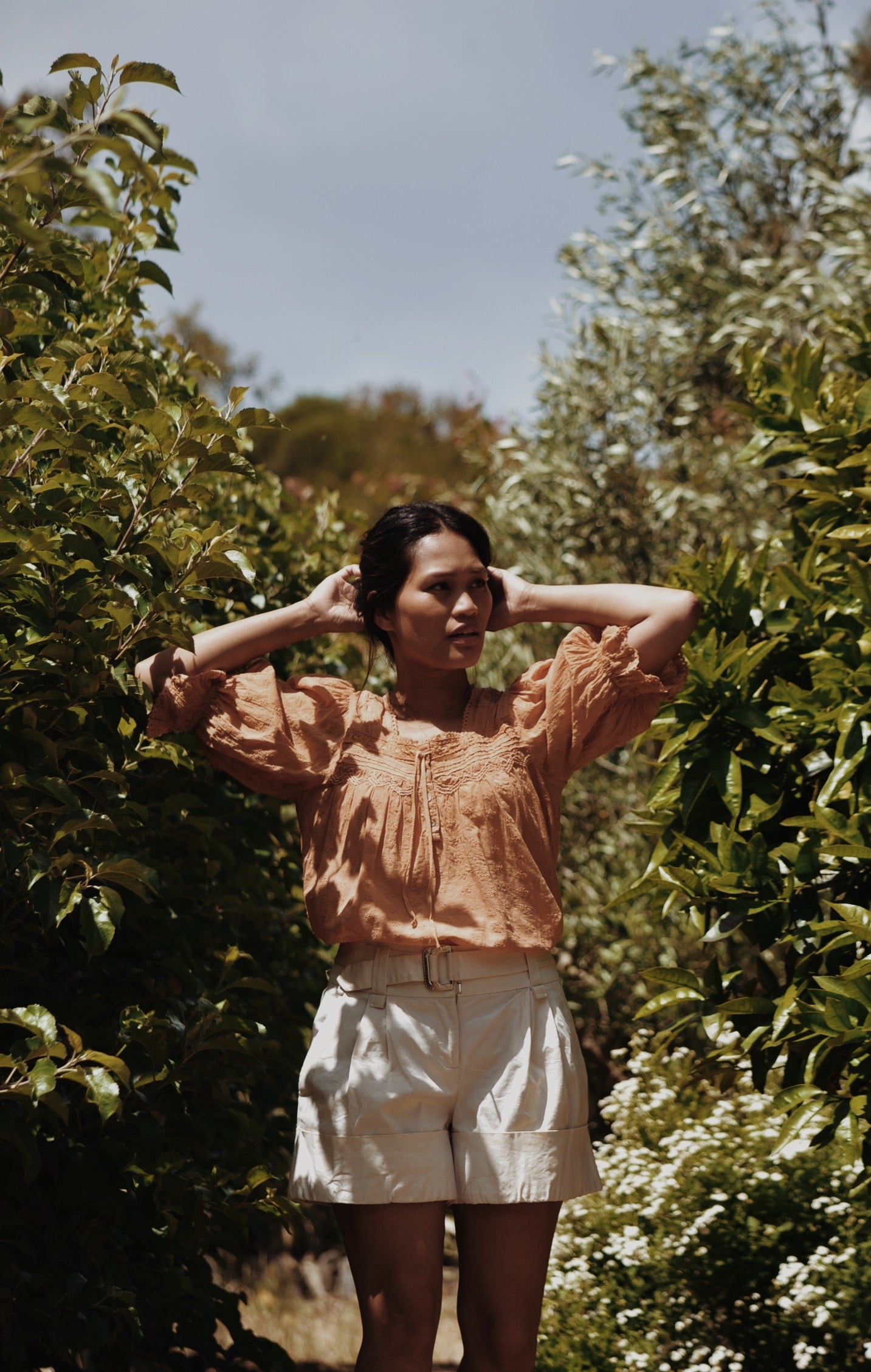 MORNING SONG HAND SMOCKED BLOUSE COPPER
