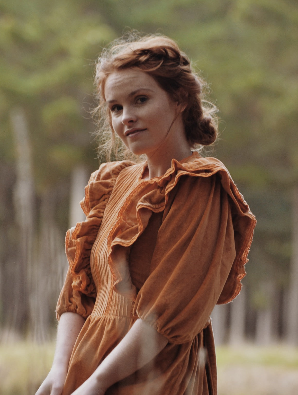 CLEMENTINE DRESS BURNT ORANGE VELVETEEN