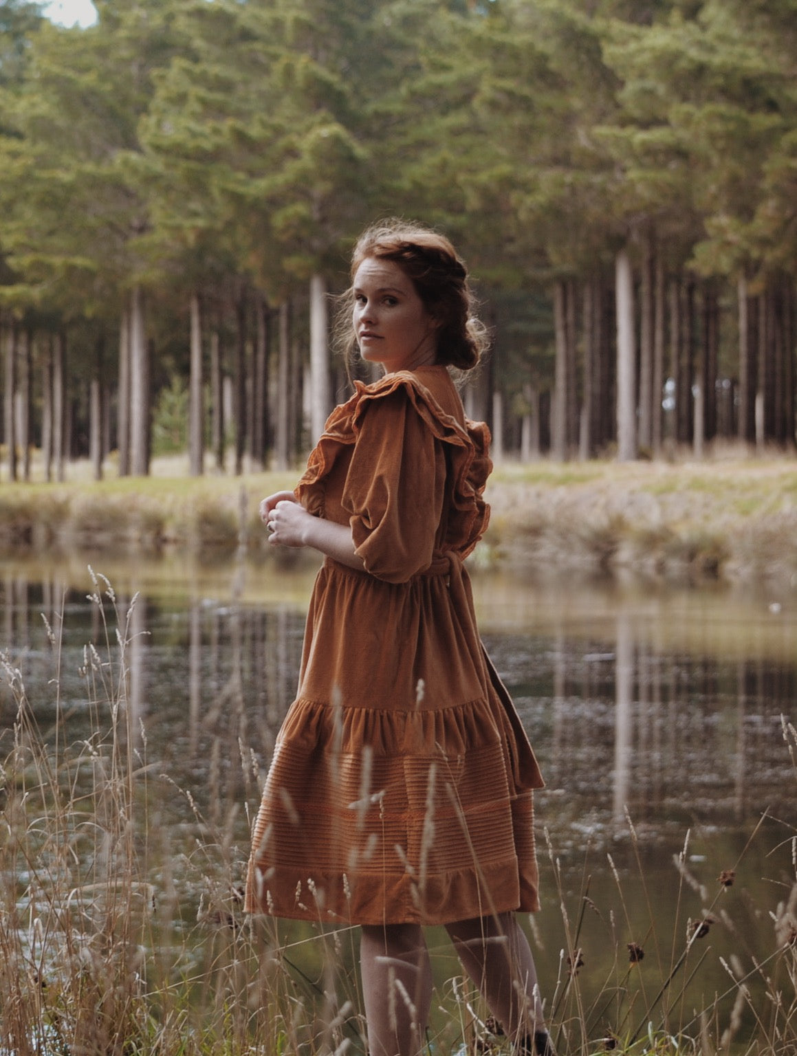CLEMENTINE DRESS BURNT ORANGE VELVETEEN