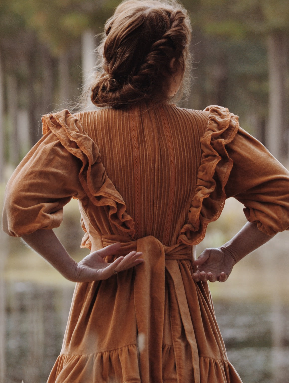CLEMENTINE DRESS BURNT ORANGE VELVETEEN