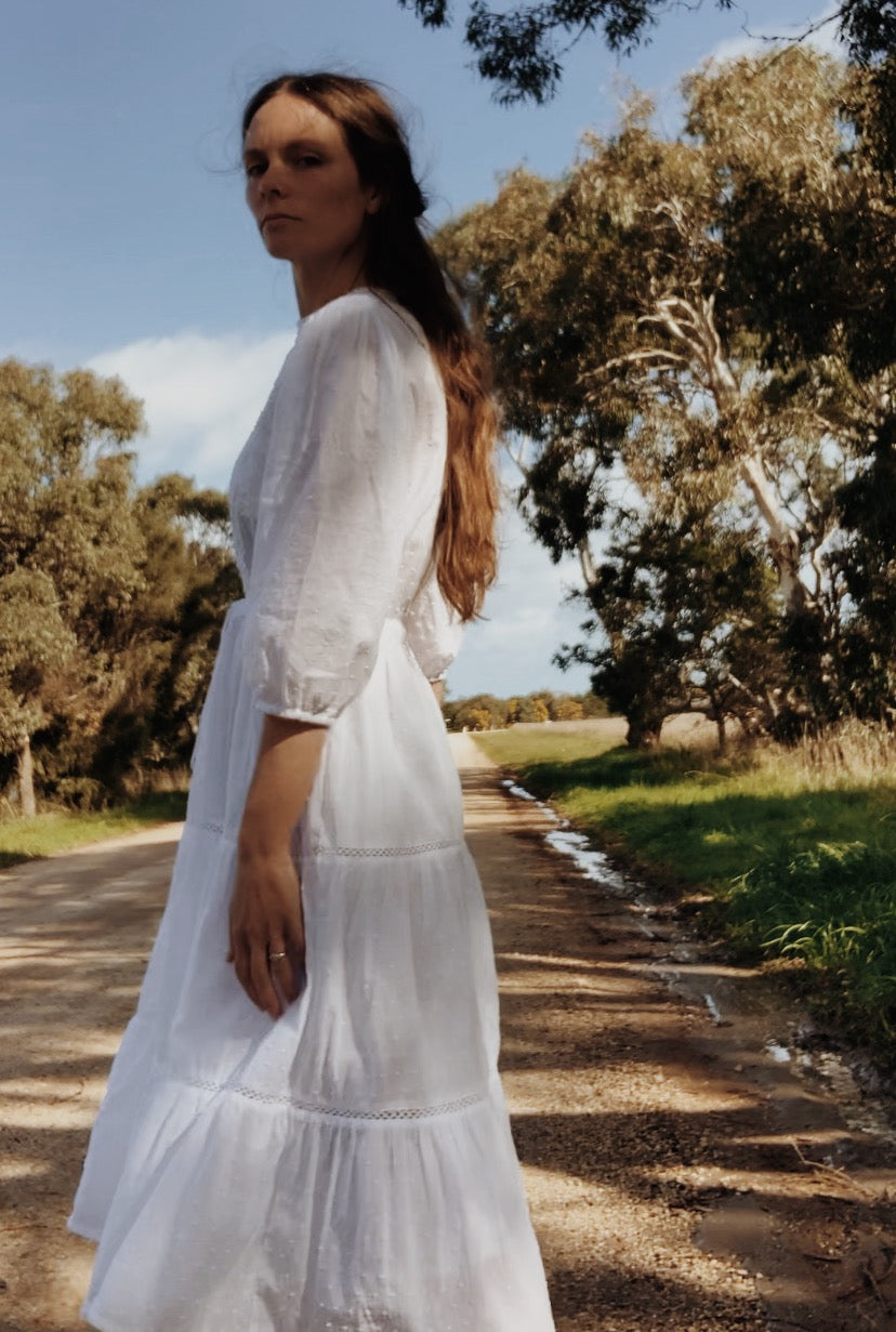 SAINSBURY WHITE COTTON LACE DRESS