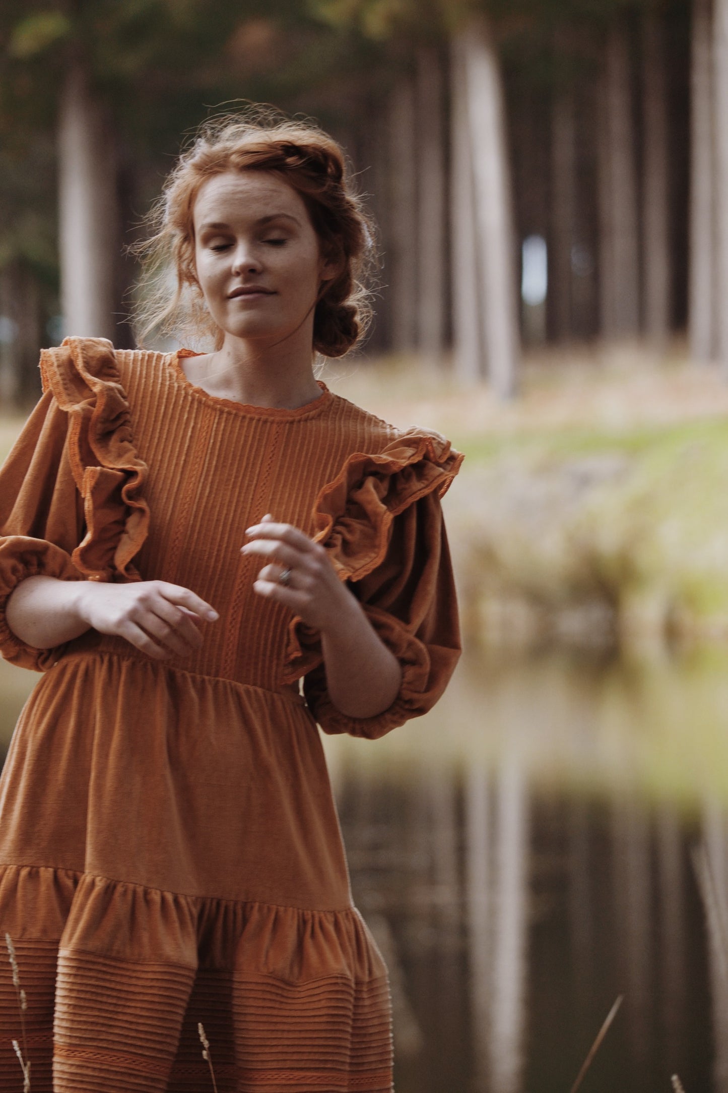 CLEMENTINE DRESS BURNT ORANGE VELVETEEN