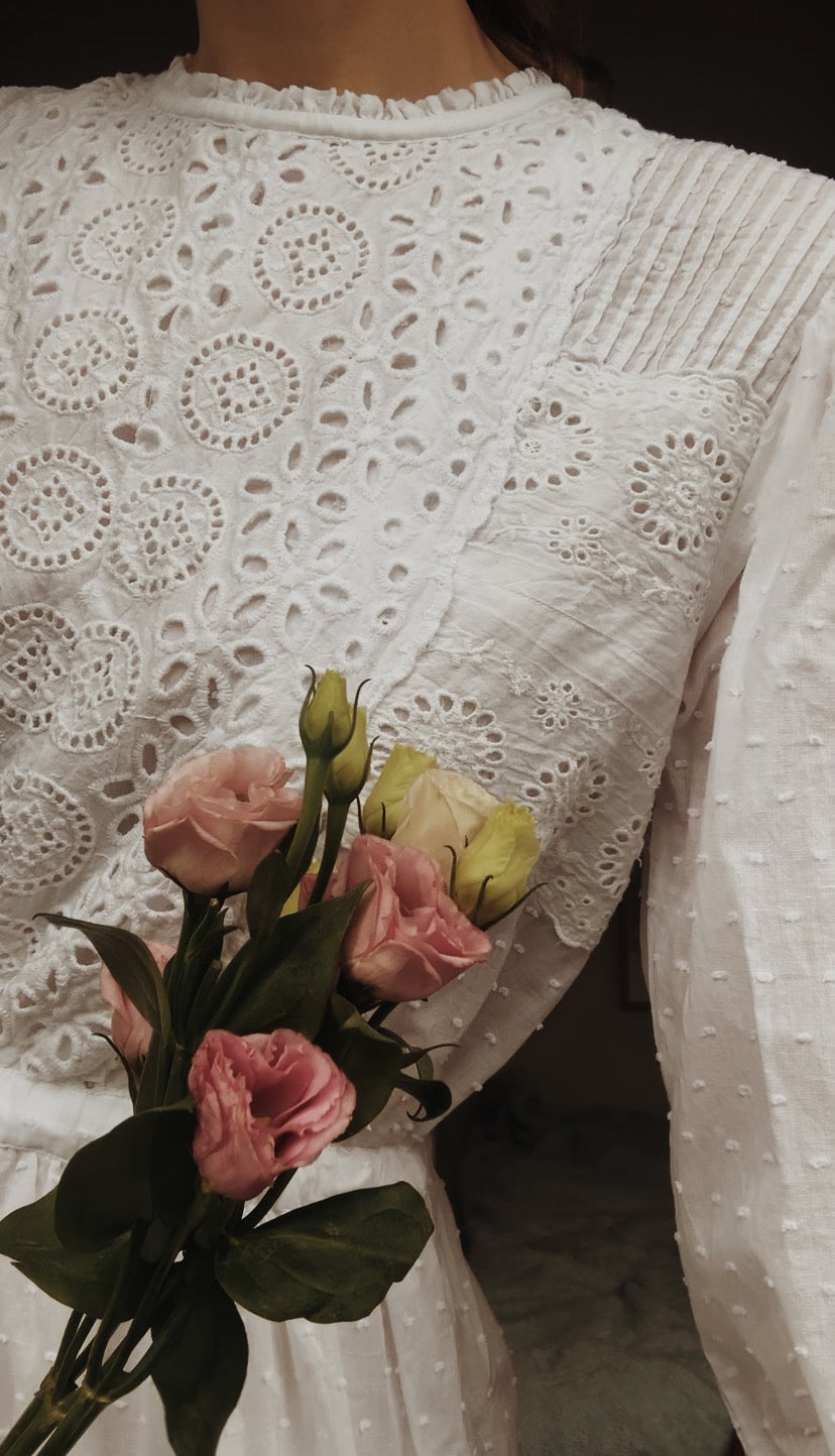 SAINSBURY WHITE COTTON LACE DRESS
