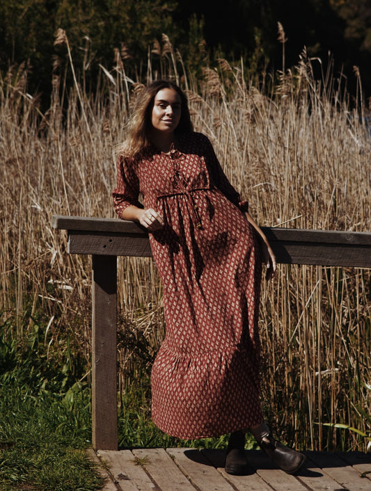 SECOND - HENRI MAXI DRESS CLAY HAND BLOCK PRINT