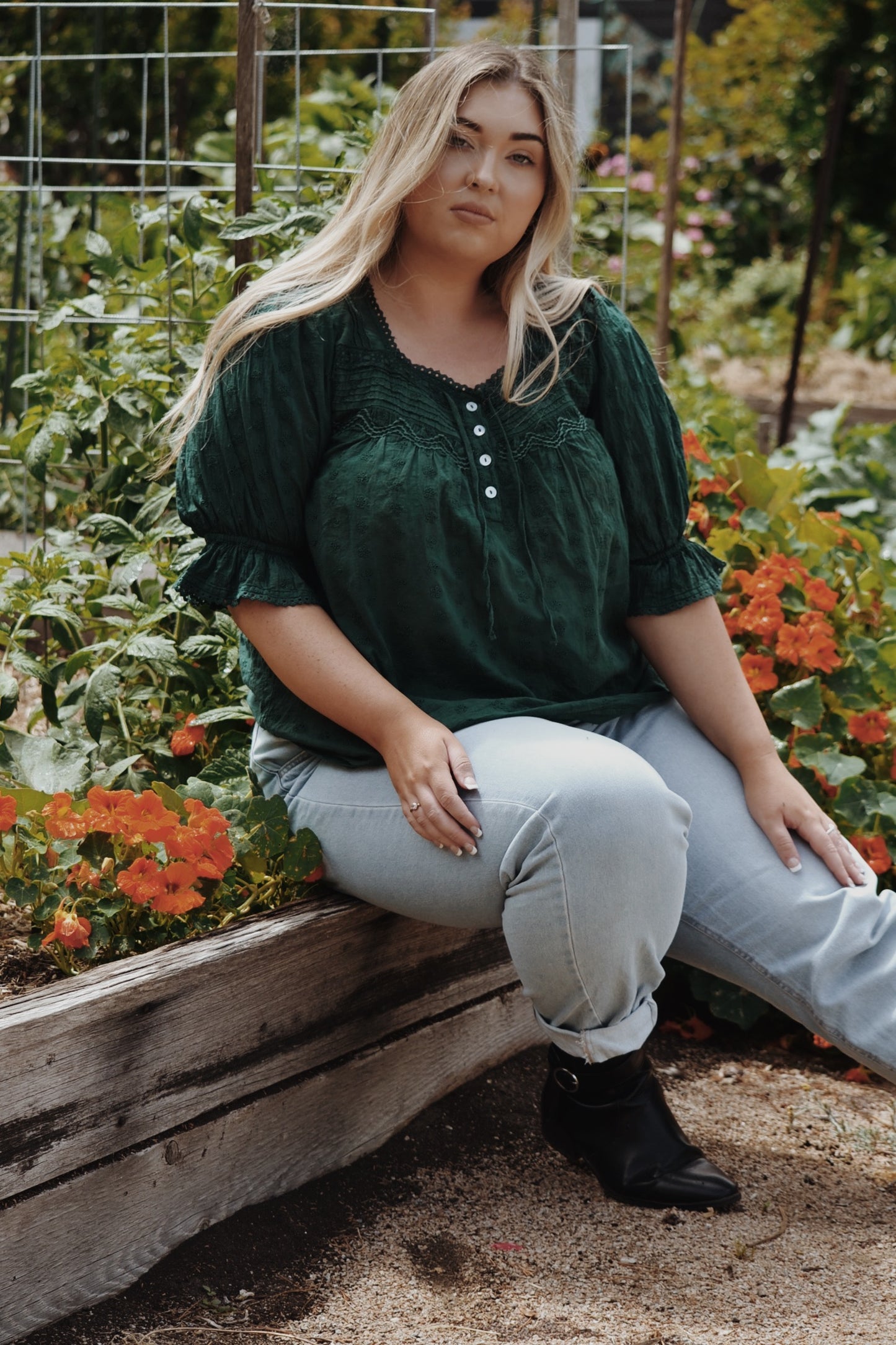 MORNING SONG HAND SMOCKED BLOUSE FOREST GREEN