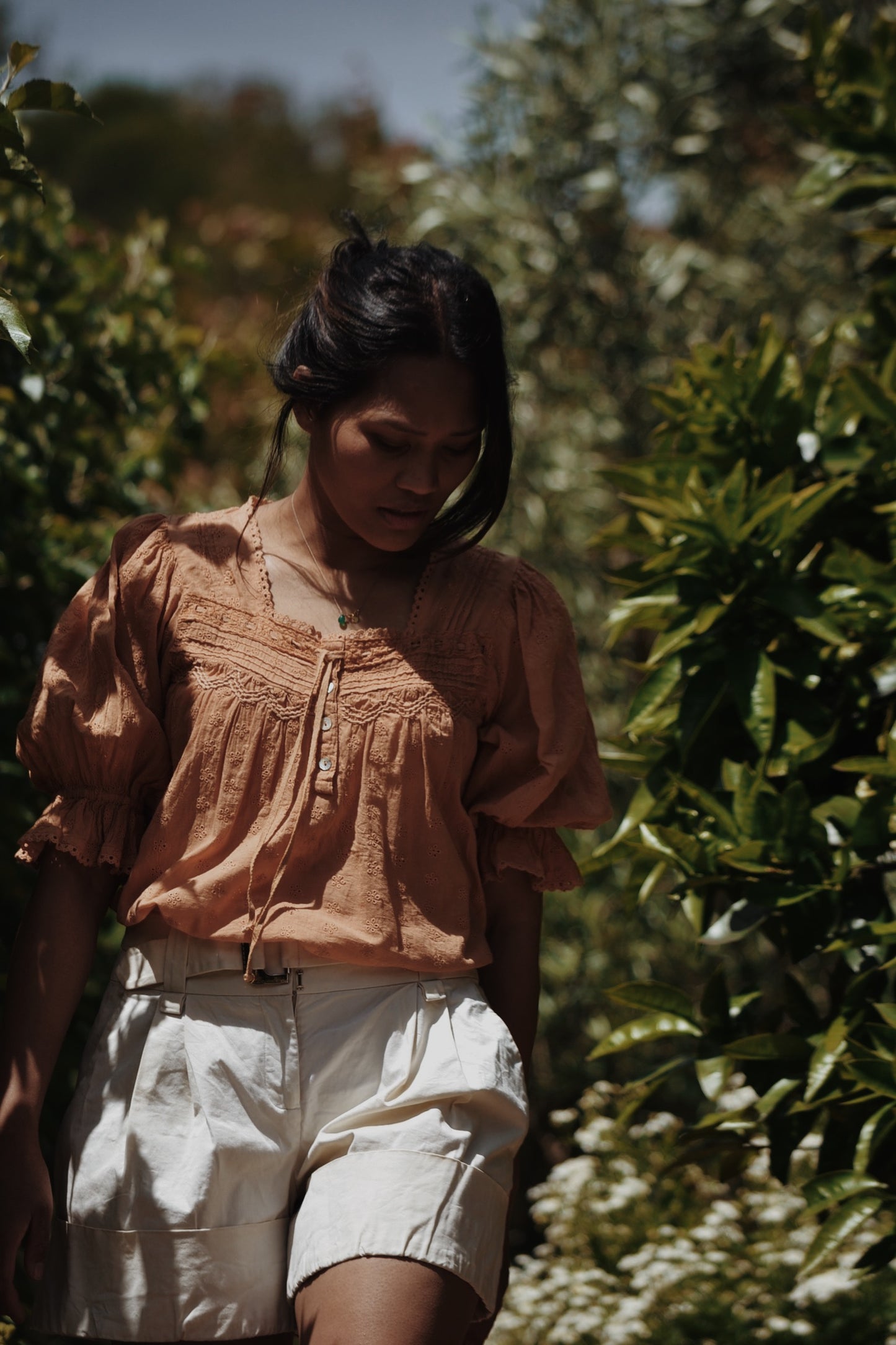 MORNING SONG HAND SMOCKED BLOUSE COPPER