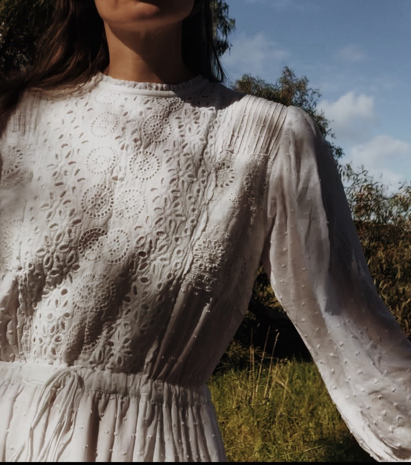 SAINSBURY WHITE COTTON LACE DRESS