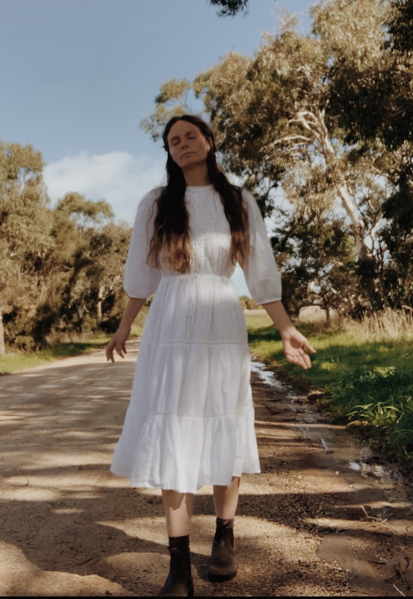 SAINSBURY WHITE COTTON LACE DRESS