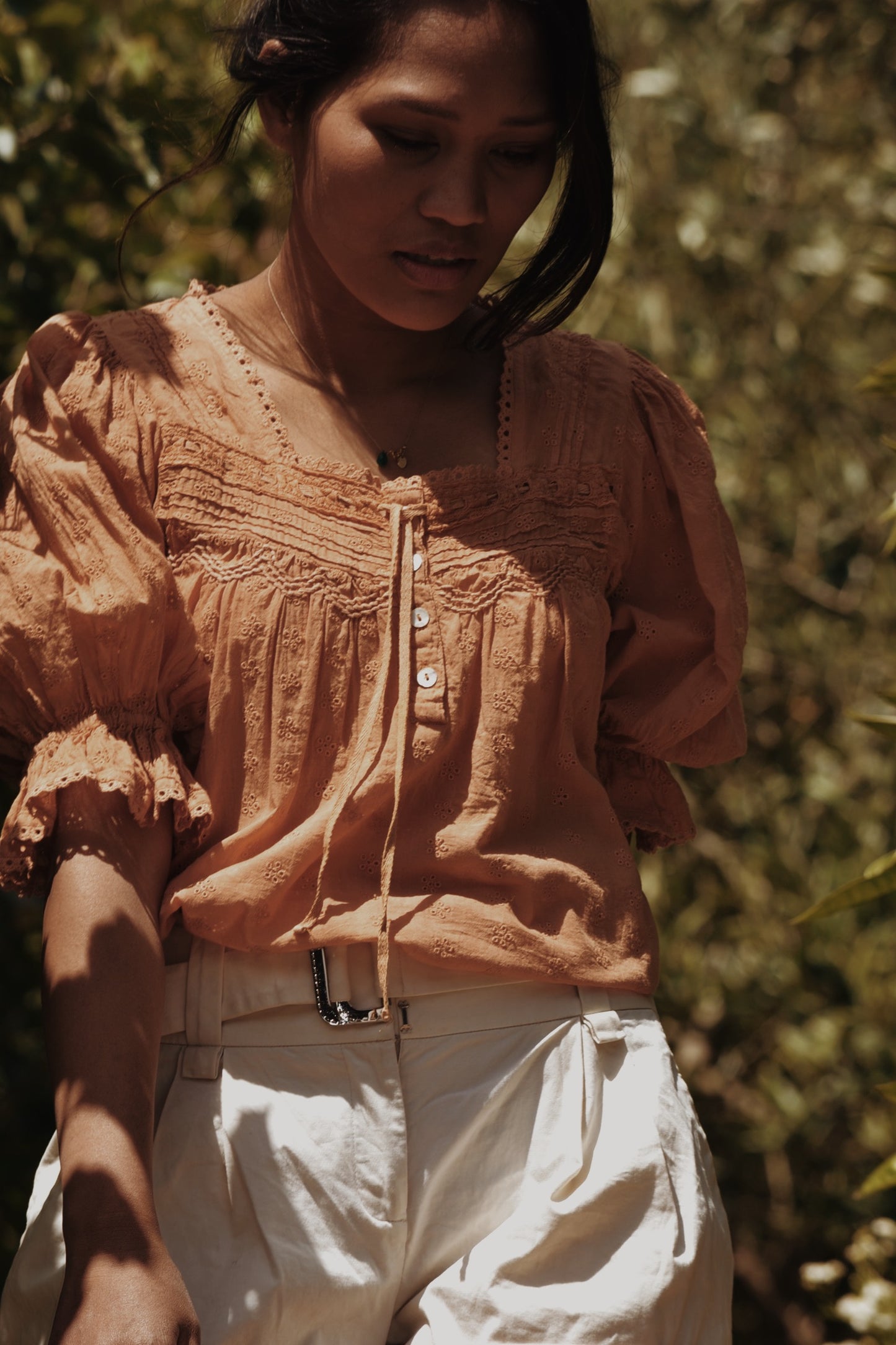 MORNING SONG HAND SMOCKED BLOUSE COPPER