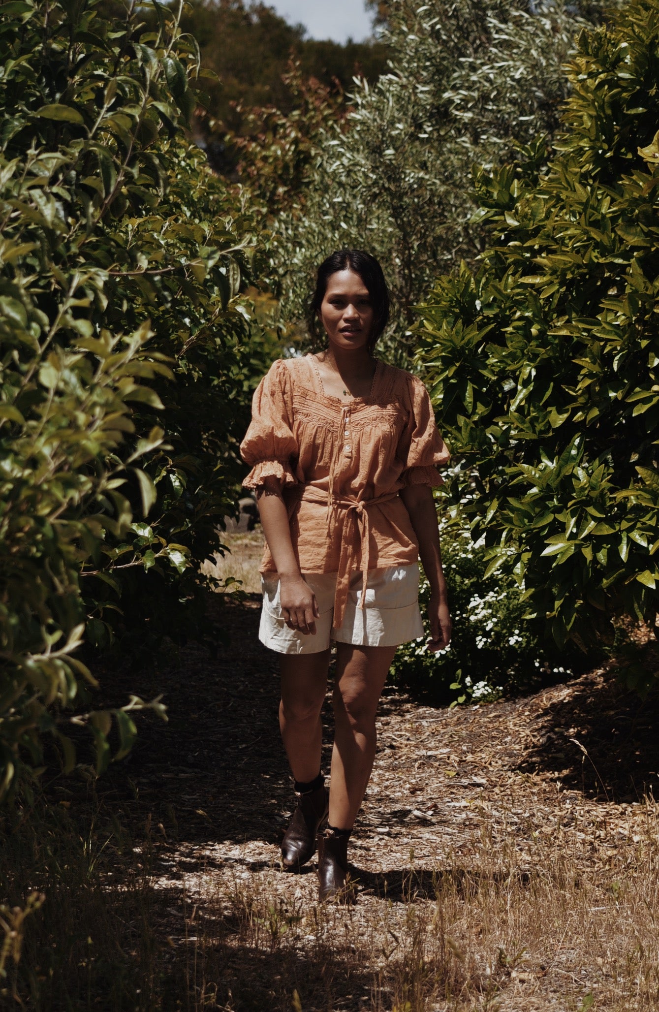MORNING SONG HAND SMOCKED BLOUSE COPPER