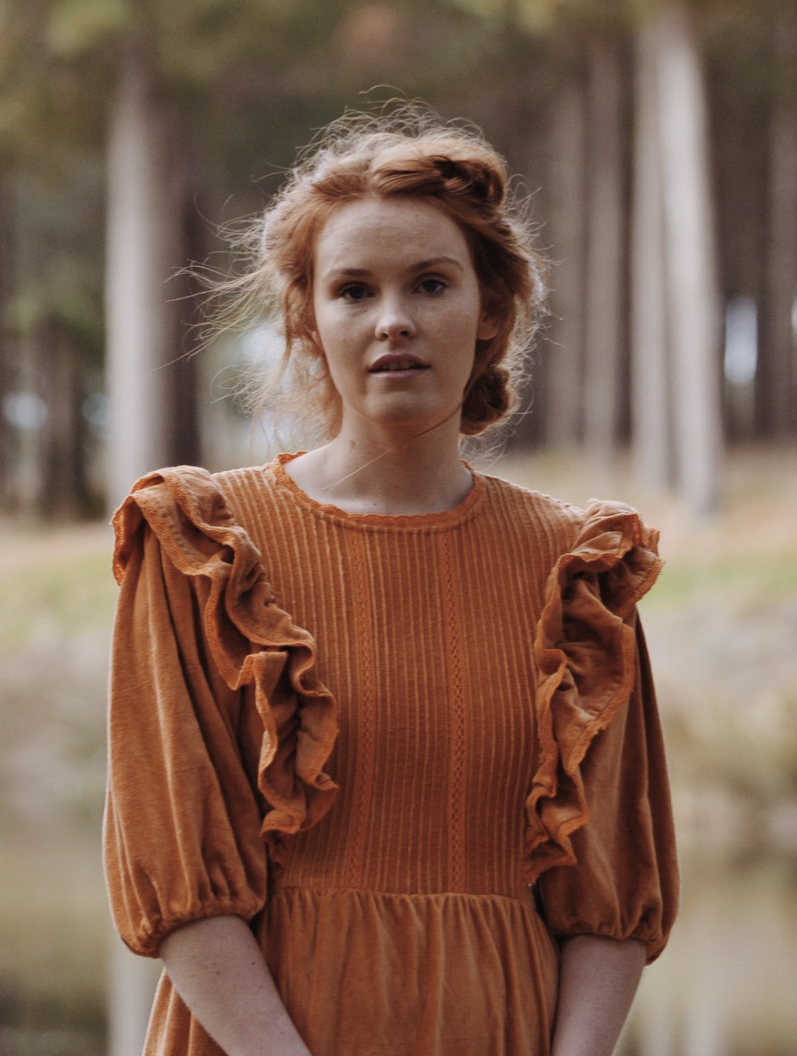 CLEMENTINE DRESS BURNT ORANGE VELVETEEN